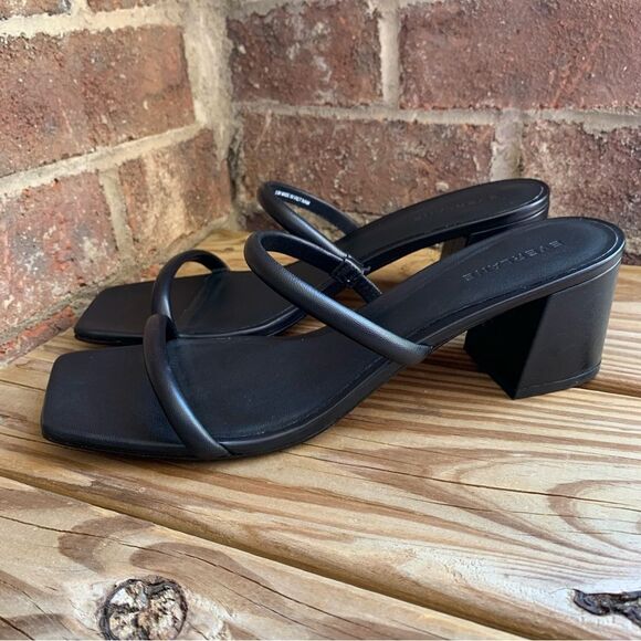 Everlane Shoes Double Strap Heel in Black Leather Minimalist Neutral Womens 9.5 - Picture 8 of 12